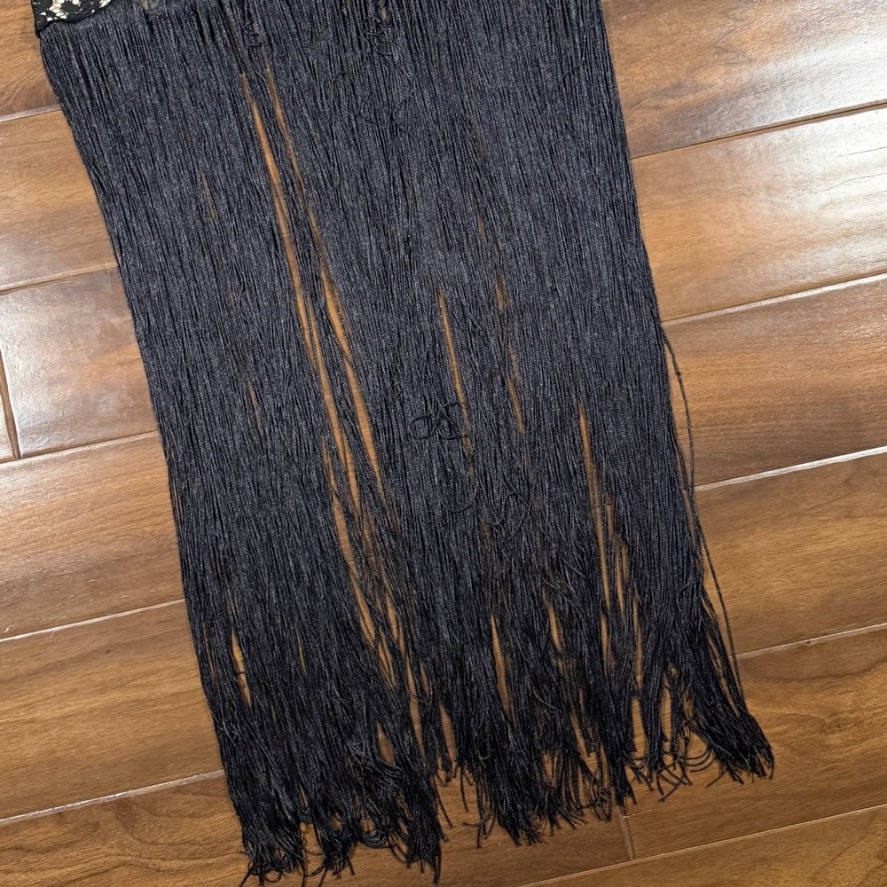 Lulus Size Small Black Lace Ain't Misbehavin Fringe Strapless Bodycon Dress - Picture 5 of 11